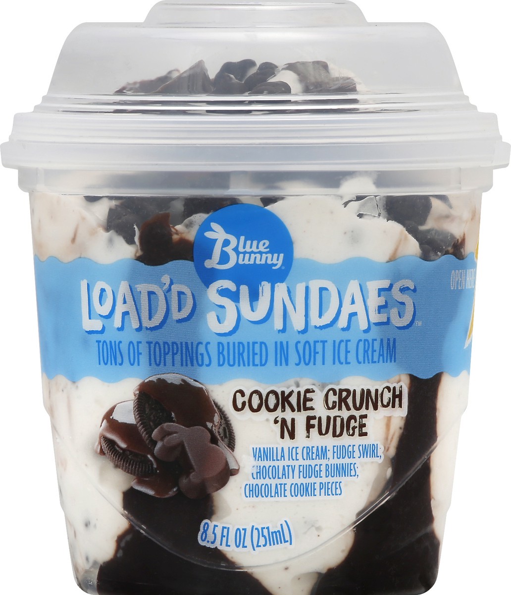 slide 3 of 13, Blue Bunny Load'd Sundaes Cookie Crunch 'N Fudge, Frozen Dessert Cup, 8.5 fl oz, 8.5 fl oz