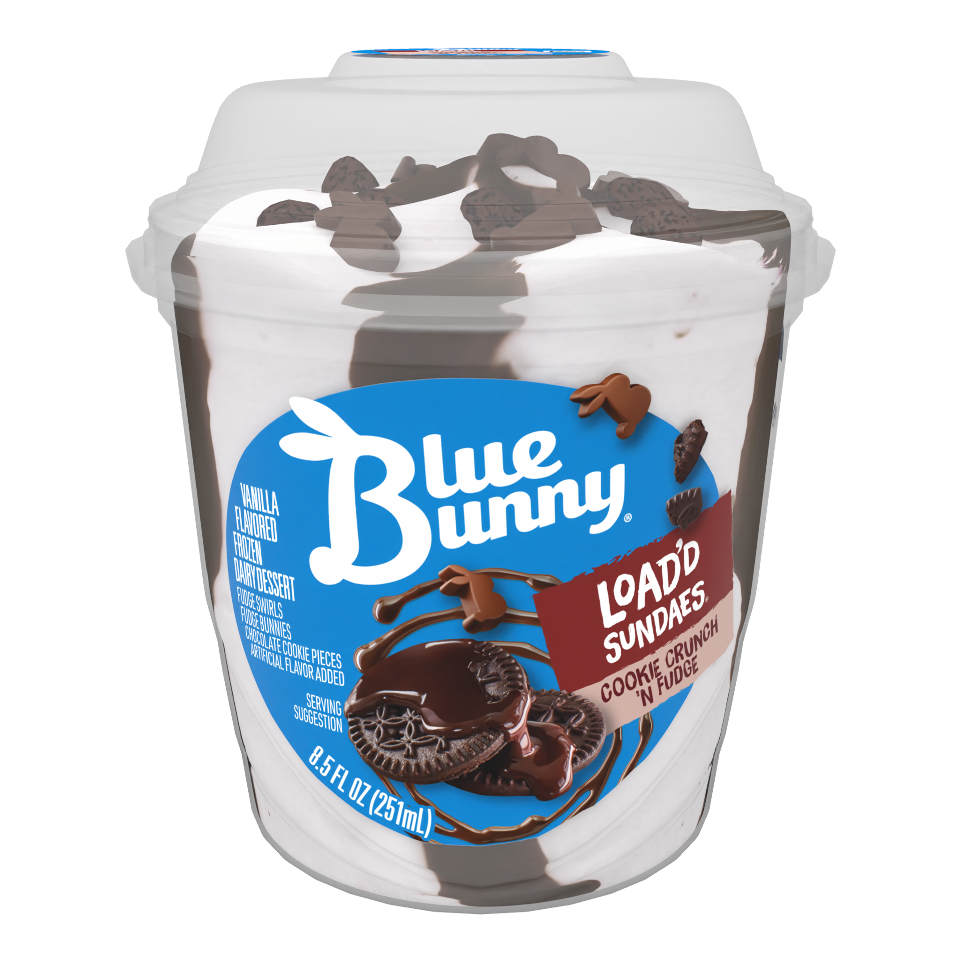 slide 1 of 13, Blue Bunny Load'd Sundaes Cookie Crunch 'N Fudge, Frozen Dessert Cup, 8.5 fl oz, 8.5 fl oz