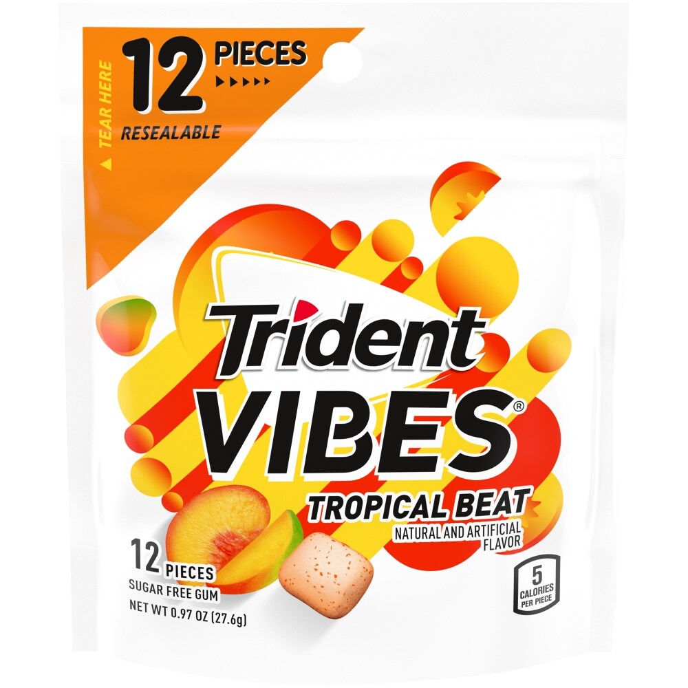 slide 1 of 1, Trident Vibes Tropical Beat Sugar Free Gum, 12 ct