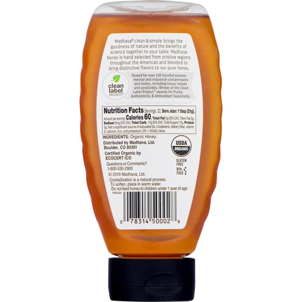 slide 4 of 4, Madhava Org Golden Squeeze Honey, 16 oz