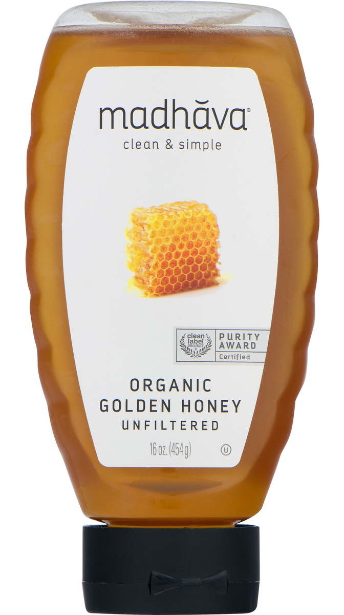 slide 1 of 1, Madhava Org Golden Squeeze Honey, 16 oz