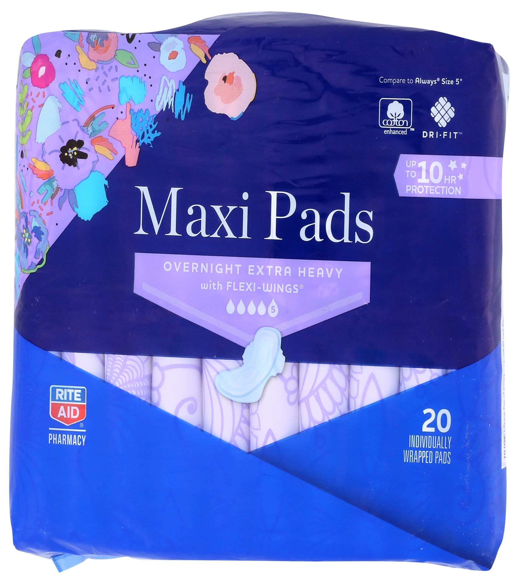 slide 1 of 1, Rite Aid Overnight Extra Heavy Maxi Pads with Flexi-Wings, 20 ct