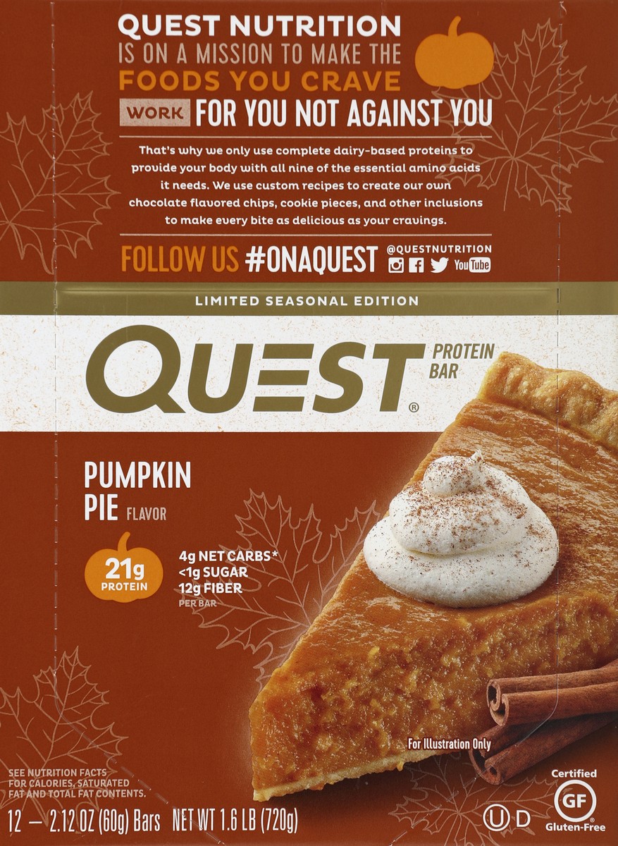 slide 3 of 5, Quest Protein Bar, Pumpkin Pie Flavor, 12 ct