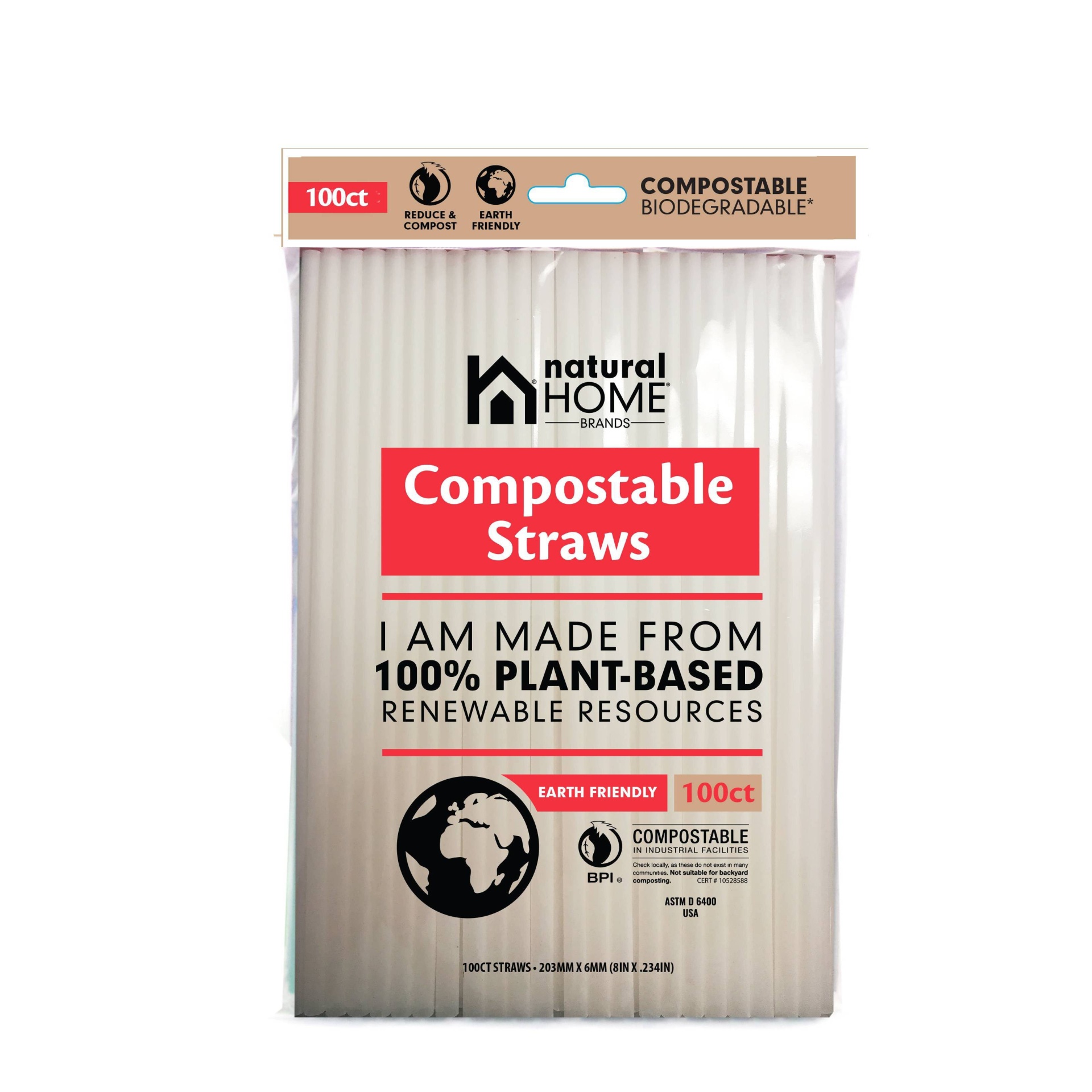 slide 1 of 1, Natural Home Compostable Straws, 100 ct