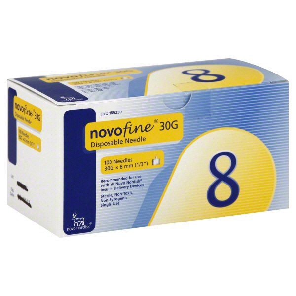 slide 1 of 1, Novo Fine Needle 30G X 8Mm, 100 ct