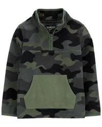 Oshkosh Kid Camo Print Quarter-Zip Microfleece Pullover Green 7