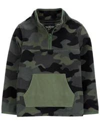 Oshkosh Kid Camo Print Quarter-Zip Microfleece Pullover Green 7