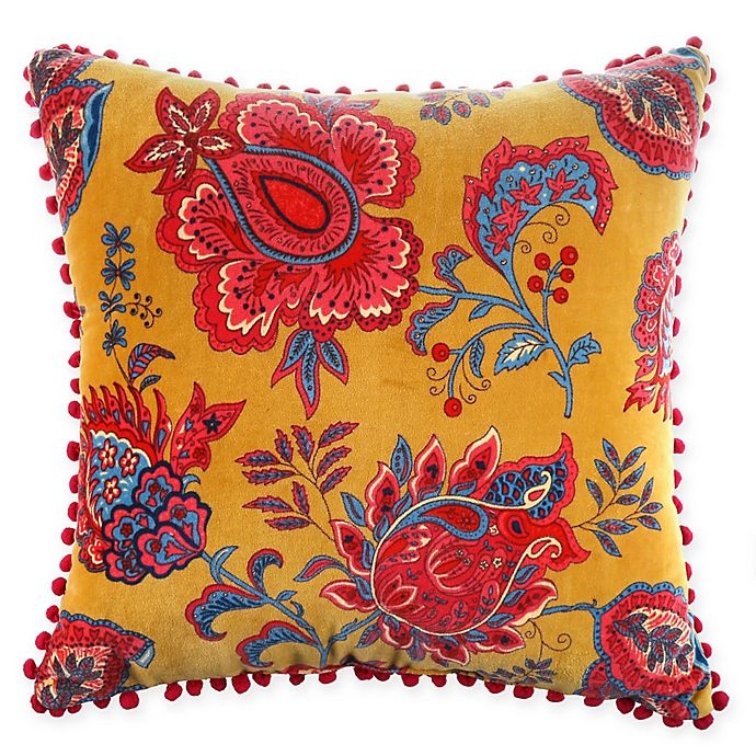 slide 1 of 1, Global Caravan Valencia Tile Floral Throw Pillow - Gold, 1 ct