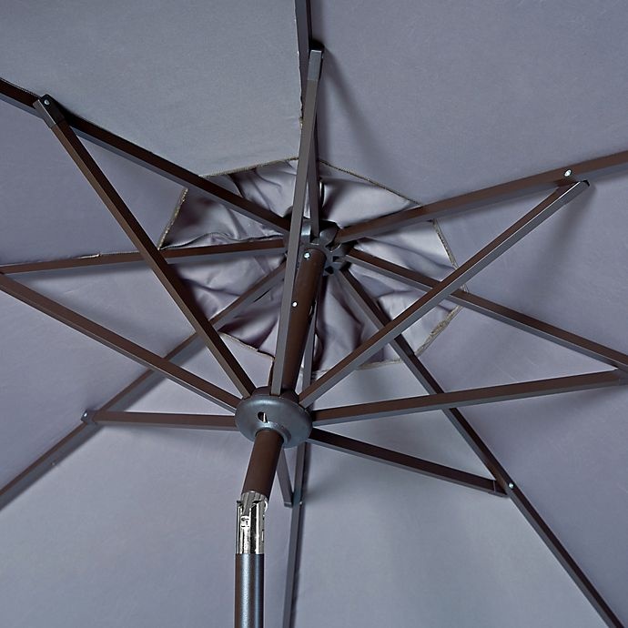slide 3 of 3, Safavieh UV Resistant Milan Crank Umbrella - Grey/White, 9 ft