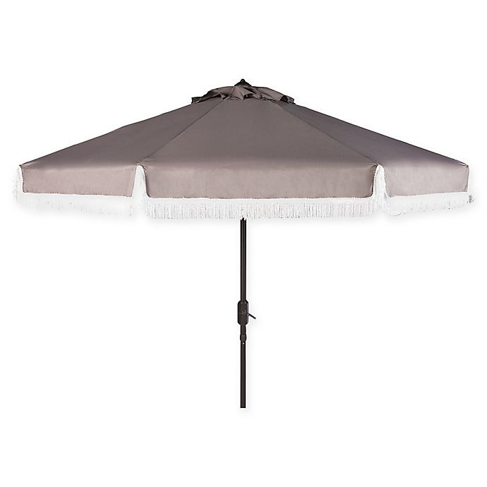 slide 1 of 3, Safavieh UV Resistant Milan Crank Umbrella - Grey/White, 9 ft