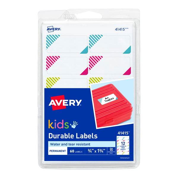 slide 1 of 1, Avery Kids Flexible Durable Labels, Handwrite, 60 ct