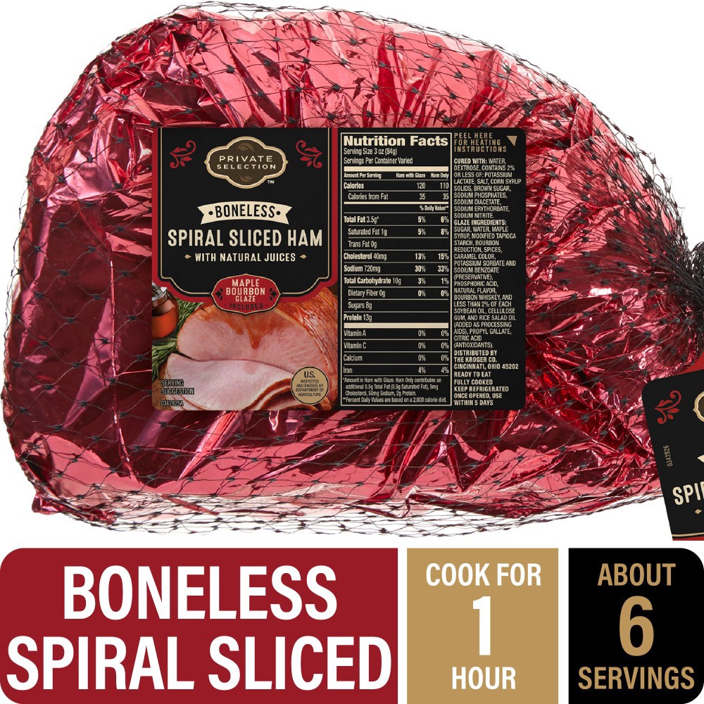 slide 2 of 2, Private Selection Maple Bourbon Boneless Spiral Sliced Ham, per lb