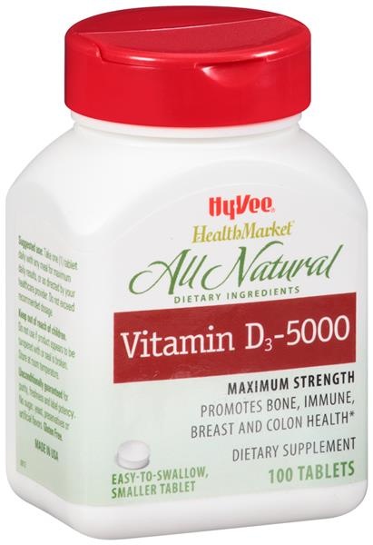 slide 1 of 1, Hy-Vee HealthMarket Vitamin D3 5000 Iu Tablets, 100 ct