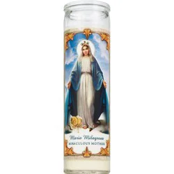 Star Candle PRAYER CANDLE Star Novena Candle 8" White "Maria Milagrosa"