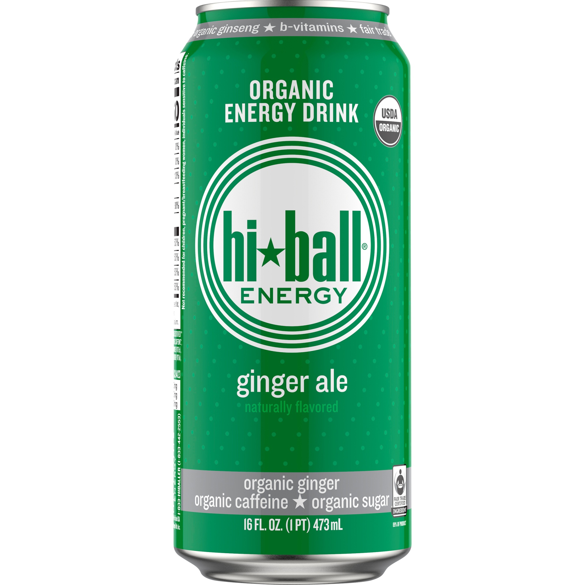 slide 1 of 1, Hiball Energy Certified Organic Energy Drink, Ginger Ale, 16 fl oz