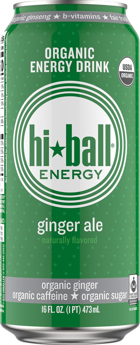 slide 7 of 8, Hiball Energy Certified Organic Energy Drink, Ginger Ale, 16 fl. oz. Can, 16 fl oz