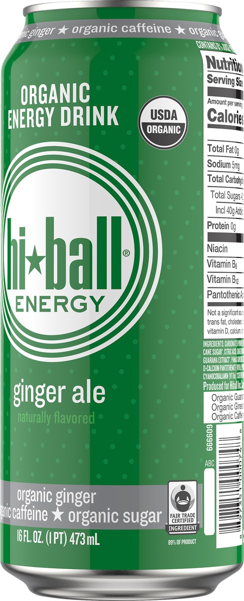 slide 8 of 8, Hiball Energy Certified Organic Energy Drink, Ginger Ale, 16 fl. oz. Can, 16 fl oz