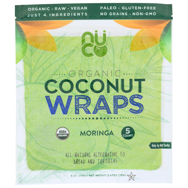 slide 1 of 1, Nu Coconut Wrap Moringa Coconut 5Cnt, 2.47 oz