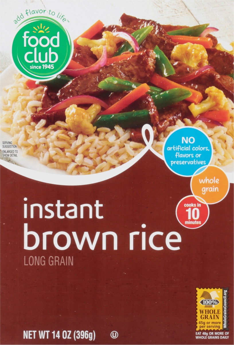 slide 9 of 11, Food Club Natural Whole Grain Instant Brown Rice, 14 oz
