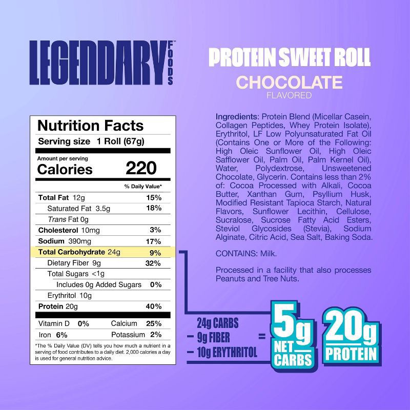 slide 4 of 5, Legendary Foods Protein Roll - Chocolate - 9.5oz/4ct, 4 ct; 9.5 oz