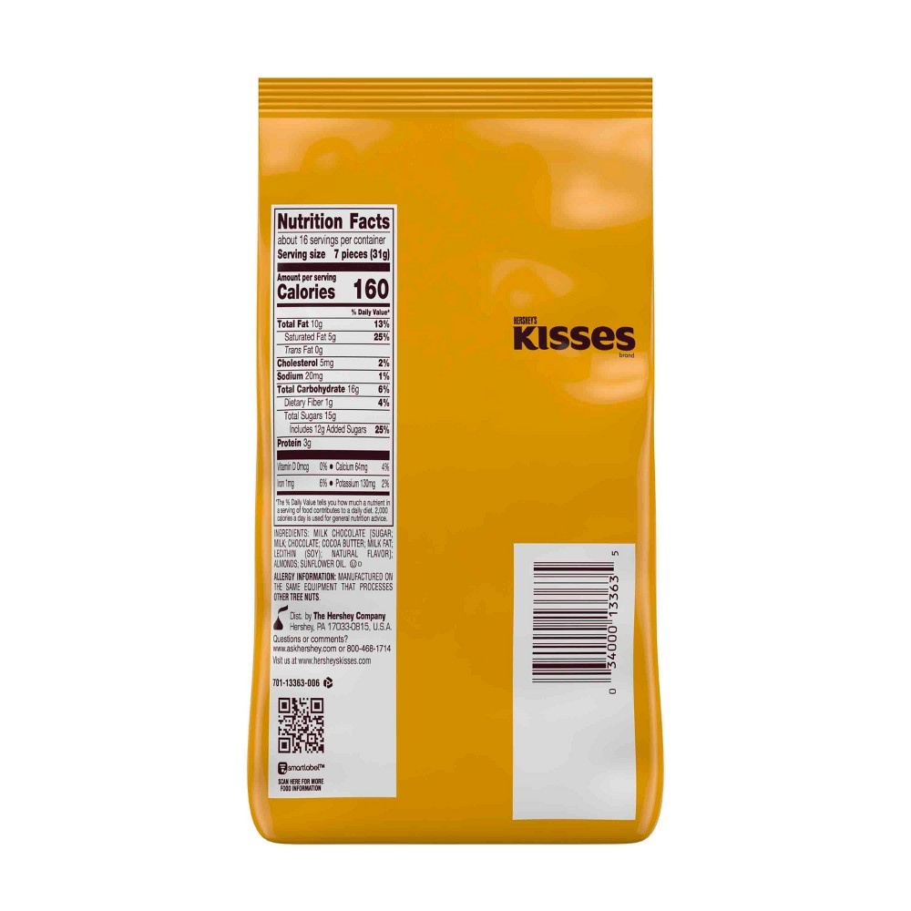 slide 2 of 8, Hershey's Kisses Milk Chocolate with Almonds Family Bag, 18 oz