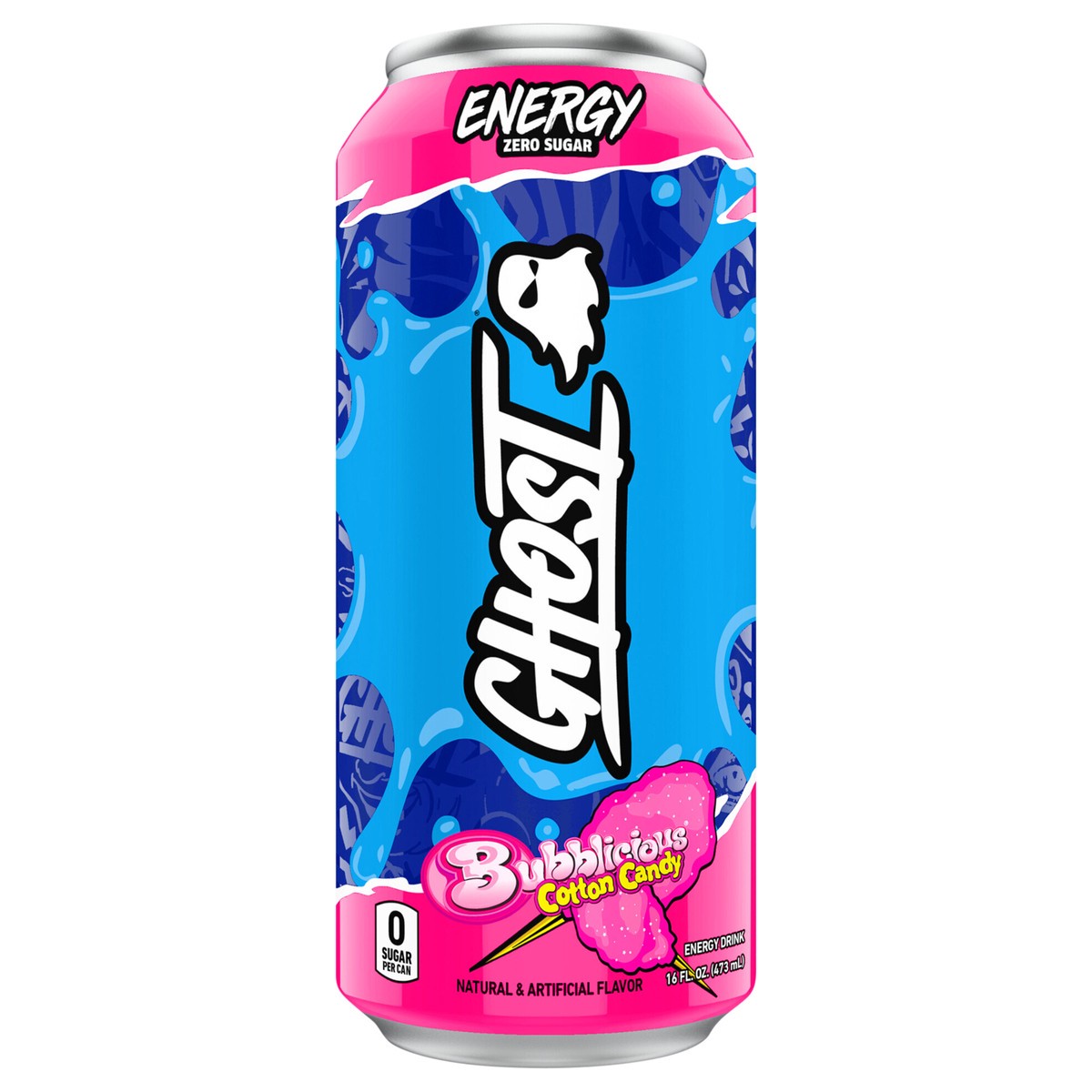 slide 1 of 10, Ghost Zero Sugar Bubblicious Cotton Candy Energy Drink 16 fl oz, 16 fl oz