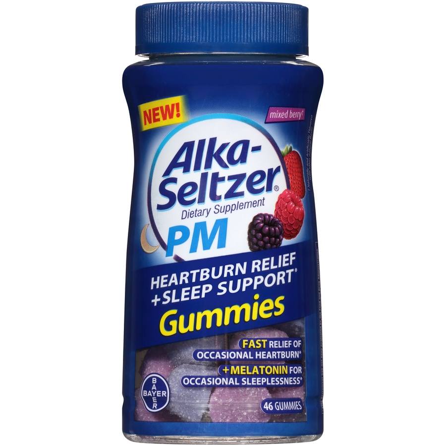 slide 1 of 2, Alka-Seltzer PM Heartburn Relief + Sleep Support Gummies Mixed Berry, 46 ct