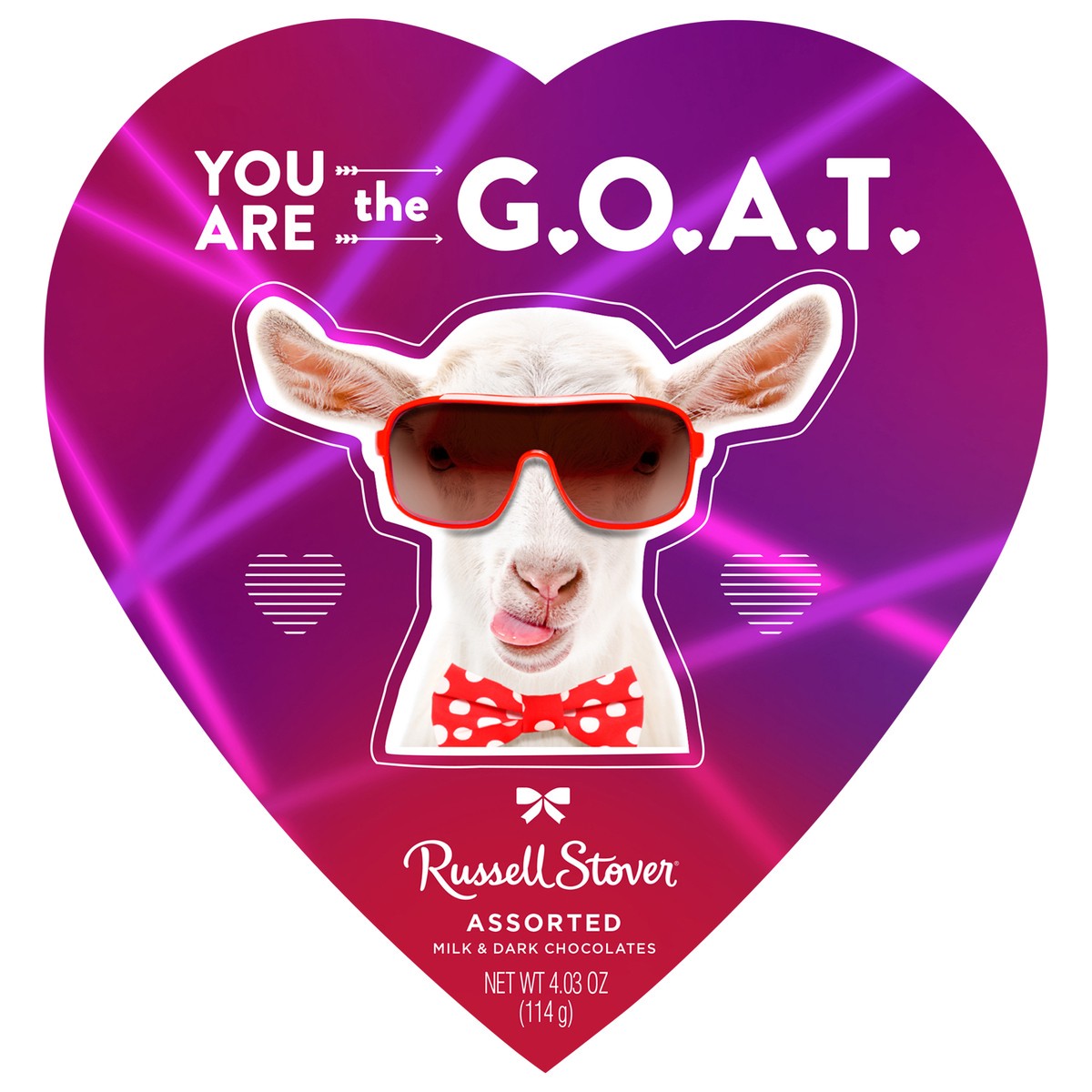 slide 1 of 3, RUSSELL STOVER Valentine's Day Pet Meme Heart Assorted Milk & Dark Chocolate Gift Box, 4.03 oz. (7 pieces), 7 ct