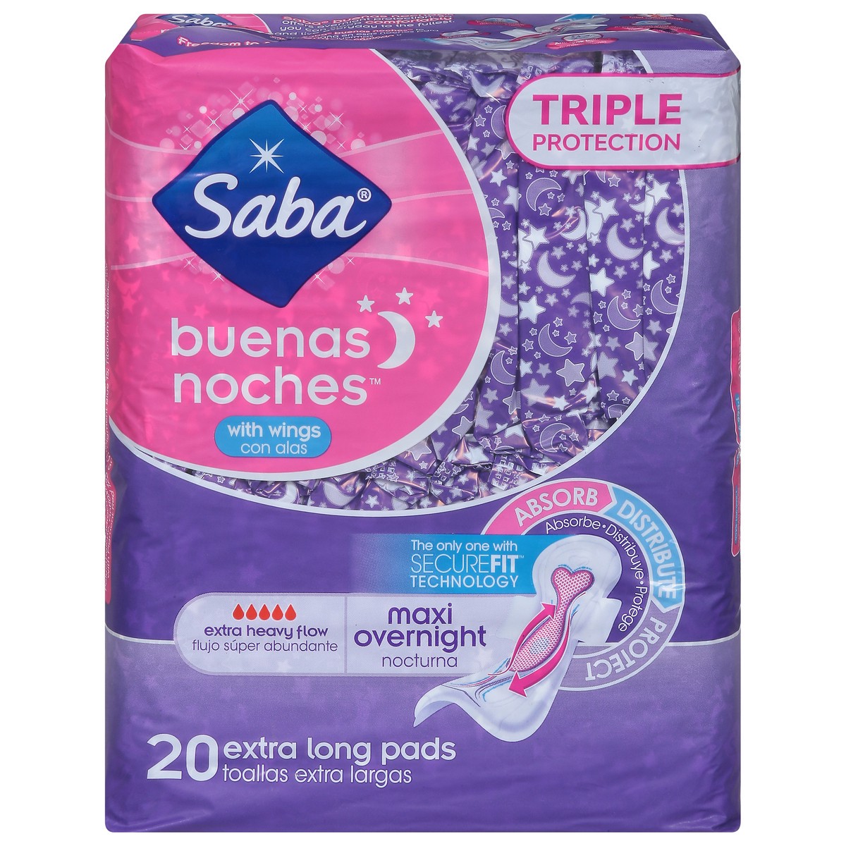 slide 1 of 9, Saba Maxi Overnight Pads 20 ea, 20 ct