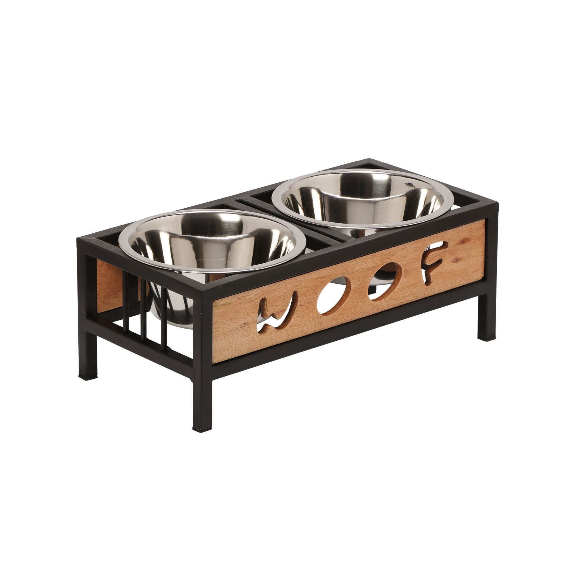 slide 1 of 1, 10 Strawberry Street Rocky Metal and Mango Wood Elevated Double Feeder for Dogs, Medium, MED