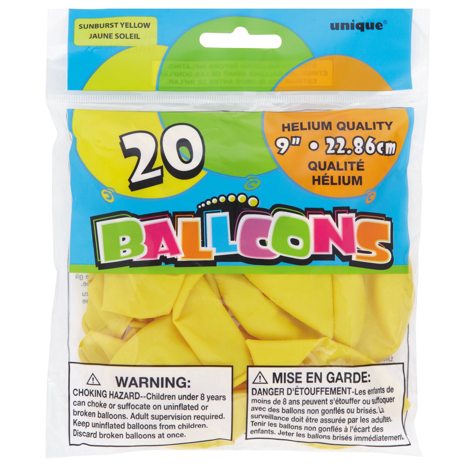 slide 1 of 1, Unique Industries Sunburst Yellow Balloons, 20 ct