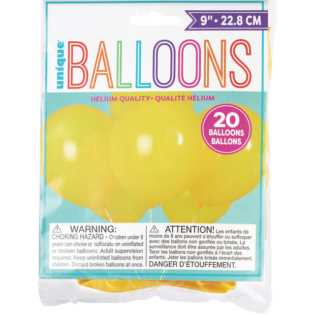 slide 1 of 1, Unique Industries Sunburst Yellow Balloons, 20 ct