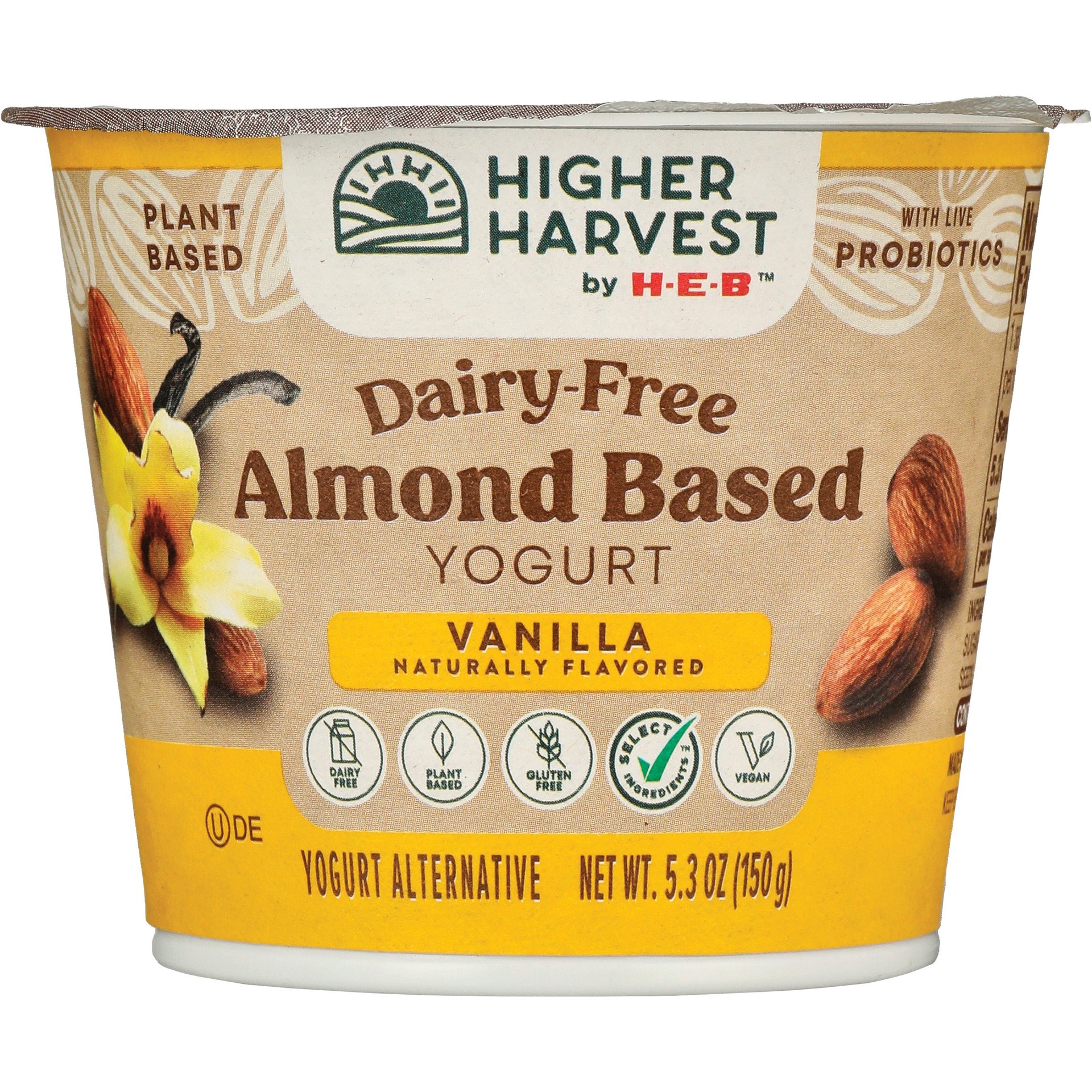 slide 1 of 1, Higher Harvest by H-E-B Dairy Free Almond-Based Yogurt – Vanilla, 5.3 oz