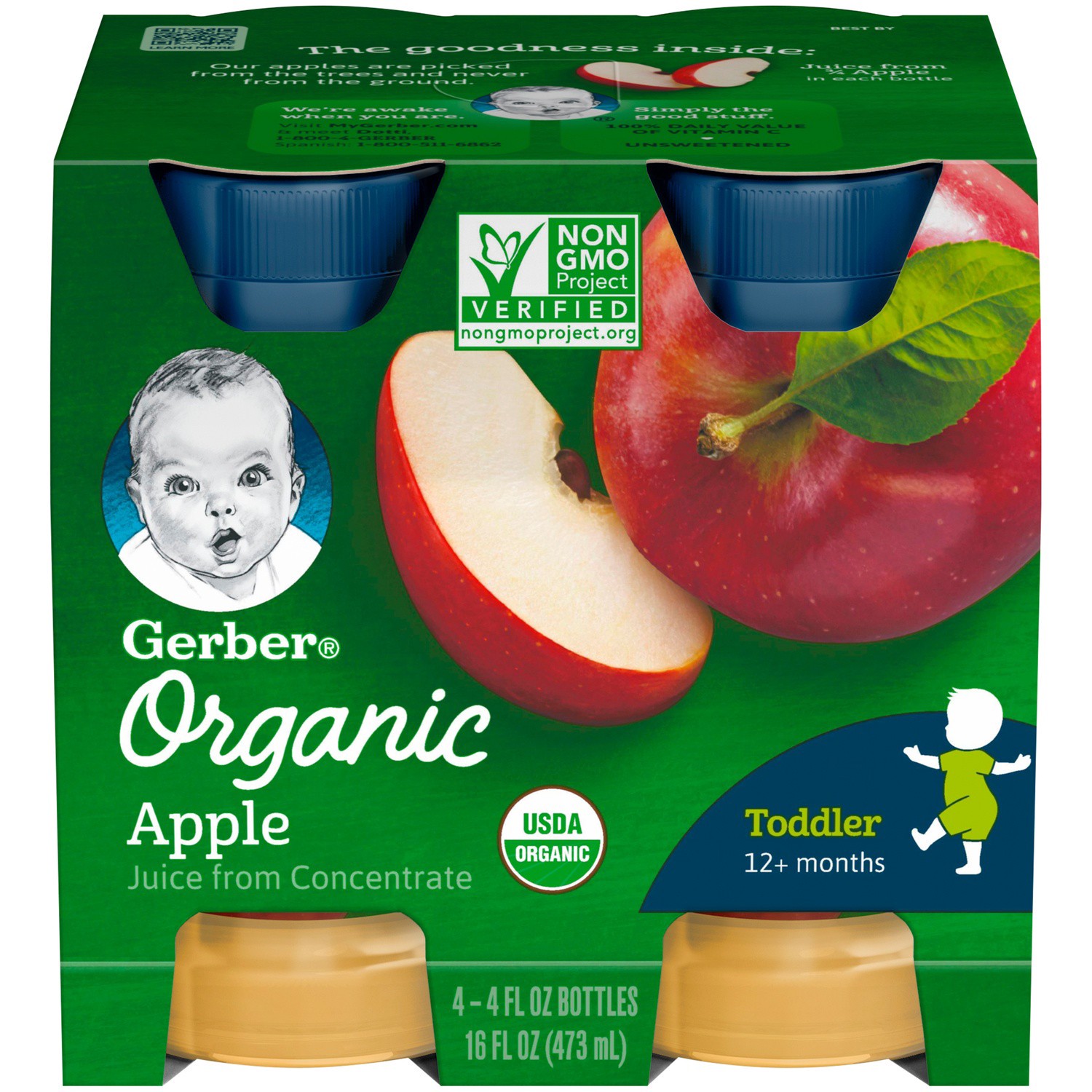slide 2 of 9, Gerber Organic Apple Juice, 4 ct; 4 fl oz