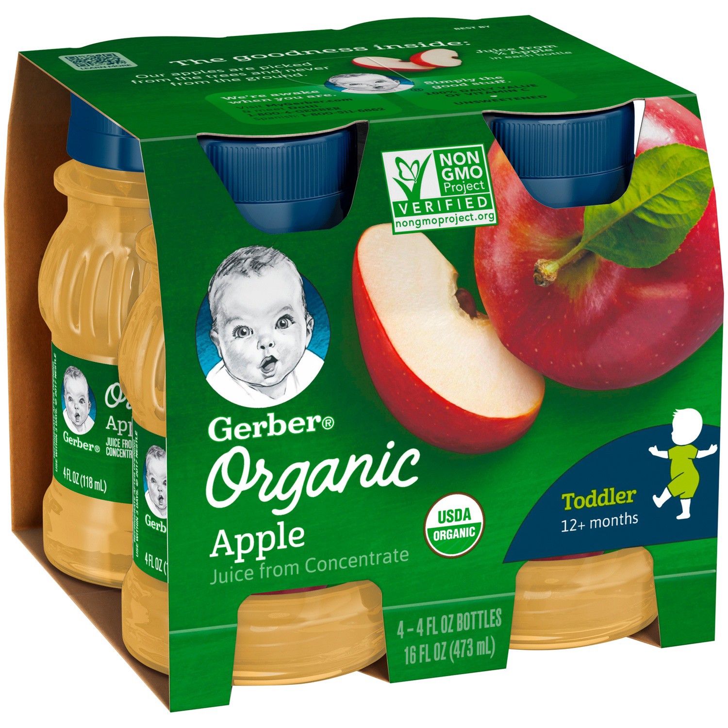 slide 3 of 9, Gerber Organic Apple Juice, 4 ct; 4 fl oz