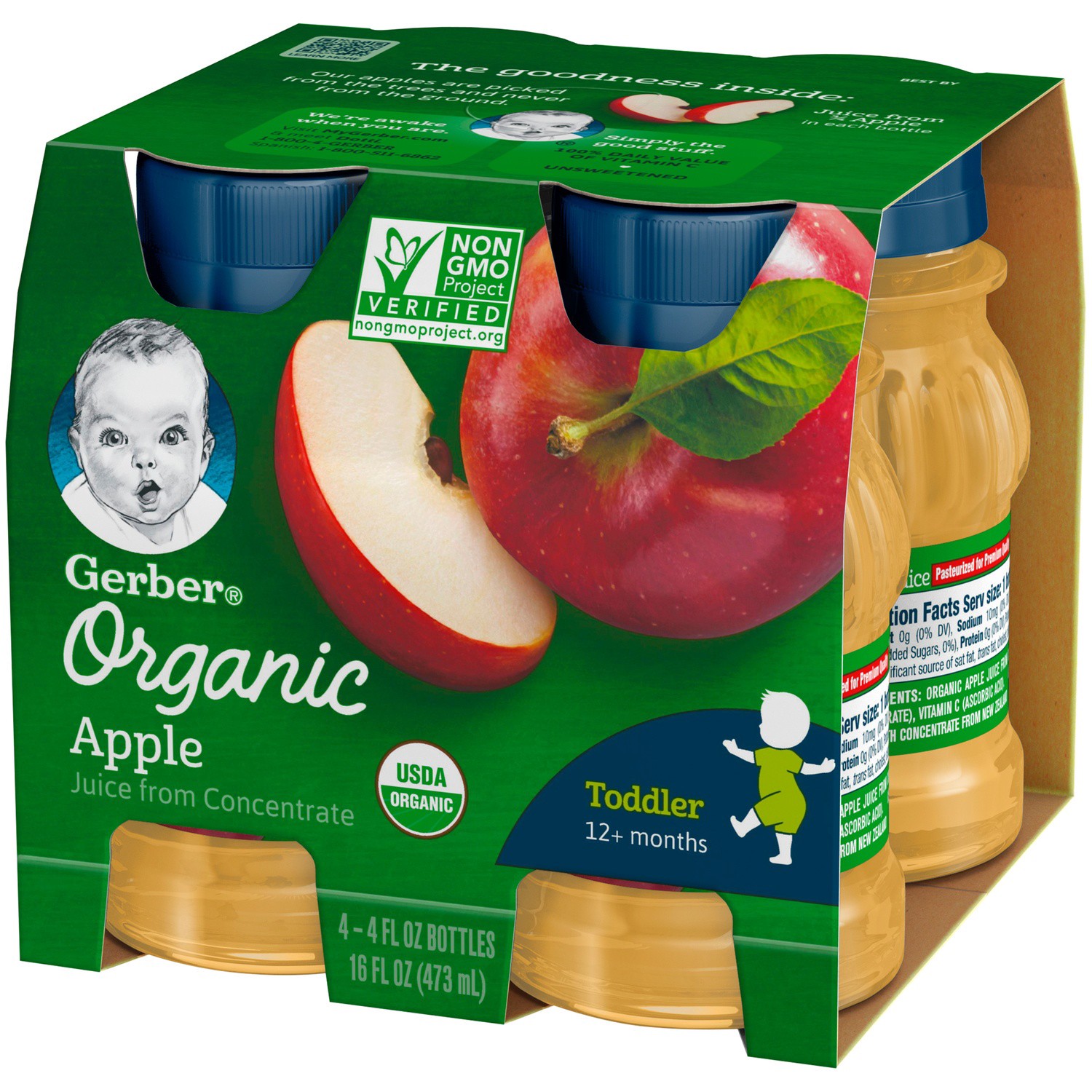 slide 4 of 9, Gerber Organic Apple Juice, 4 ct; 4 fl oz