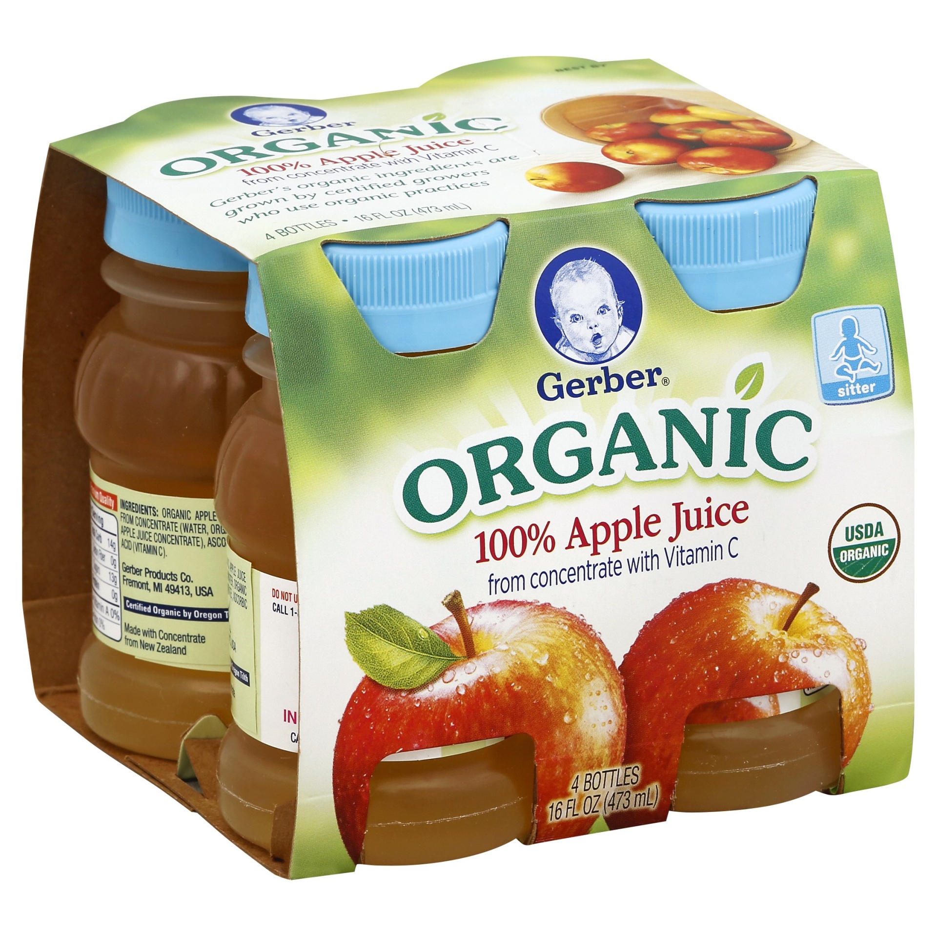 slide 1 of 9, Gerber Organic Apple Juice, 4 ct; 4 fl oz