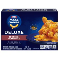 Kraft Deluxe Mac and Cheese, 1 Box, for Easy Dinner or Dinner Sides, Southern Homestyle, No Artificial Flavors or Dyes, 11.75 oz