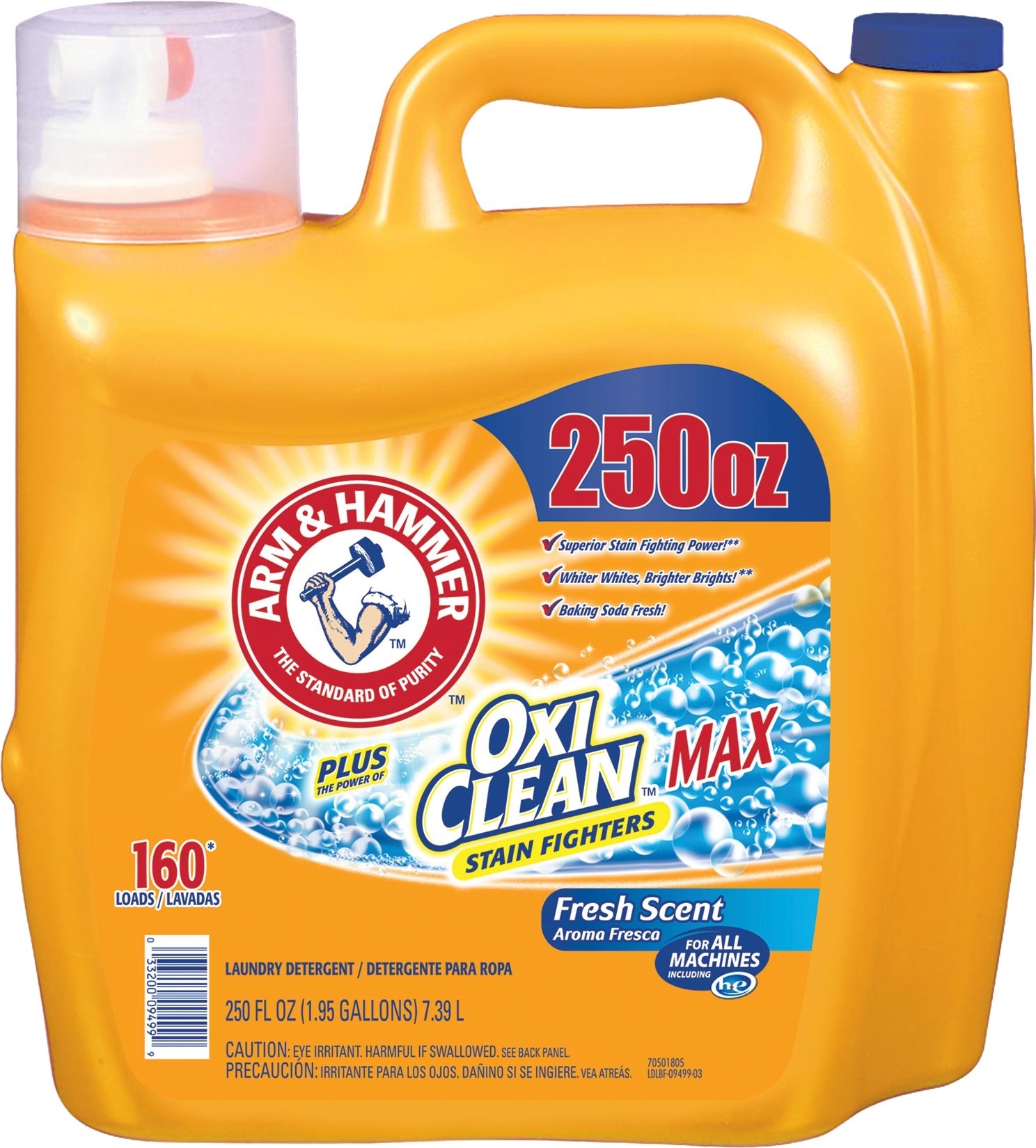 slide 1 of 1, ARM & HAMMER Plus OxiClean Laundry Detergent, 250 oz; 160 loads
