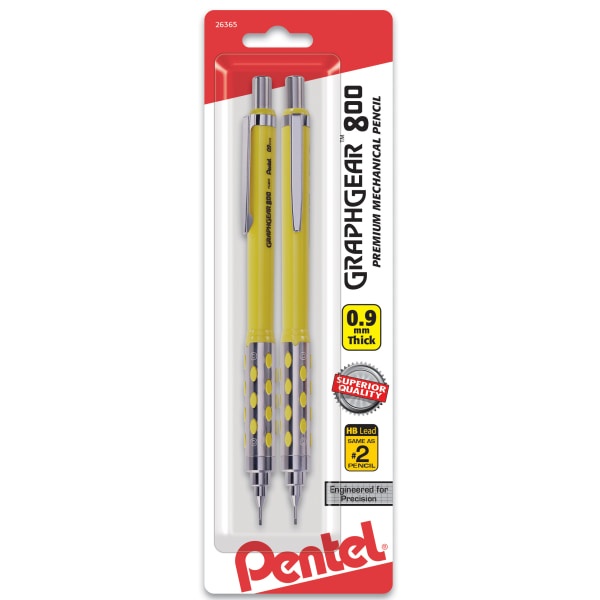 slide 1 of 1, Pentel Graph Gear 800 Mechanical Drafting Pencils, 0.9 Mm, Yellow Barrel, Pack Of 2, 2 ct