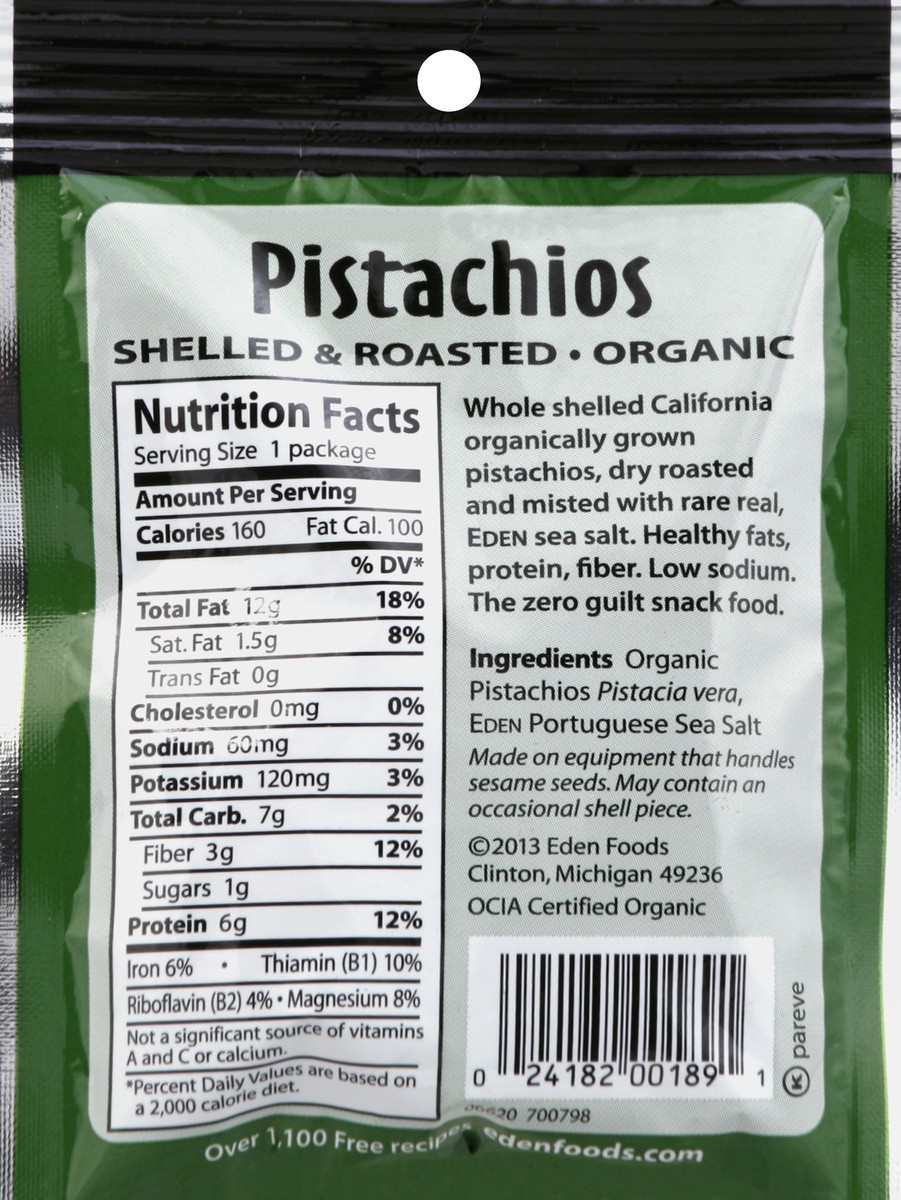 slide 4 of 4, Eden Foods Low Sodium Shelled & Roasted Pistachios, 1 oz