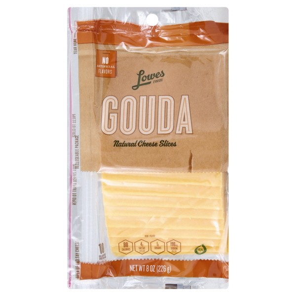 slide 1 of 1, Lowes Foods Natural Gouda Cheese Slices - 8 oz, 8 oz
