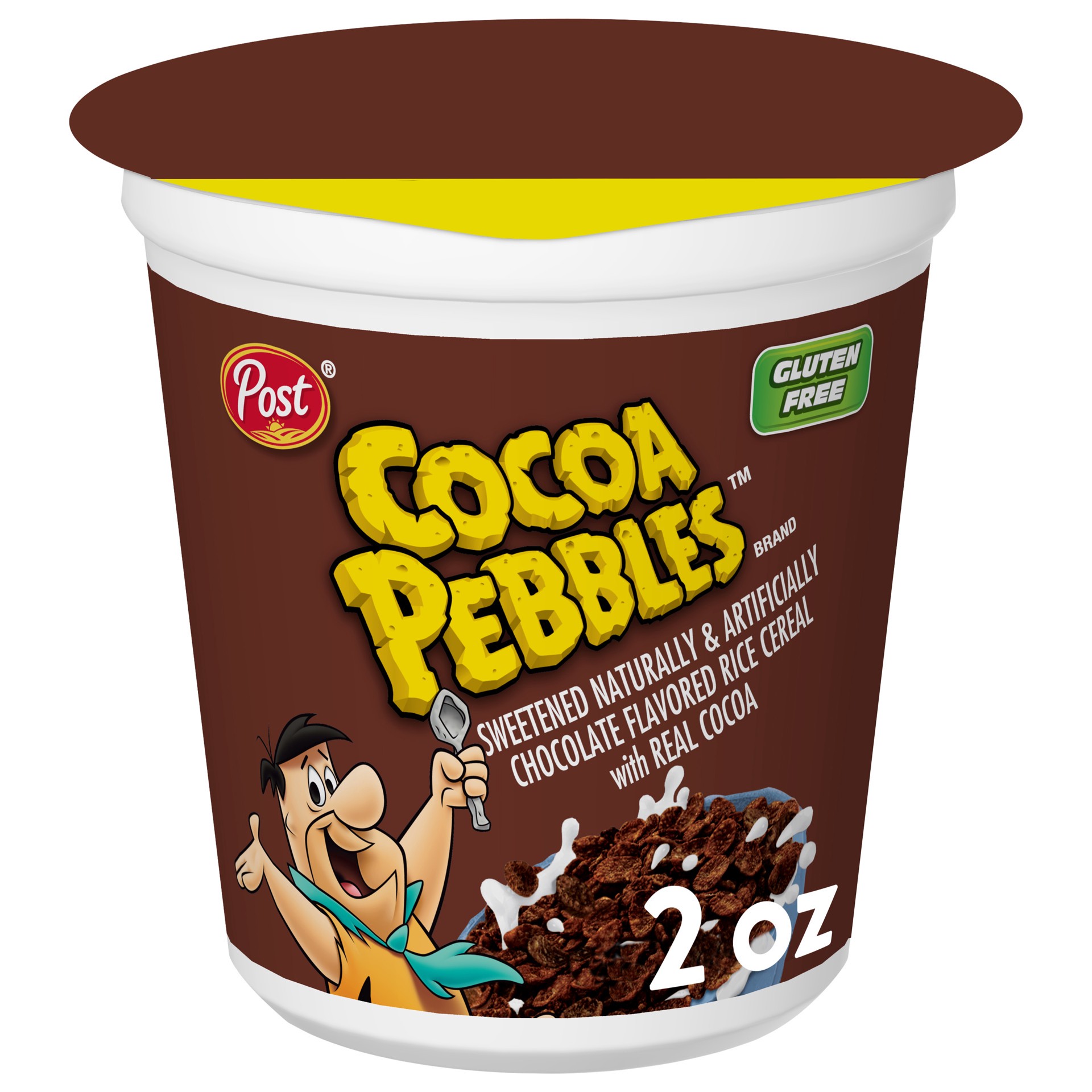 slide 1 of 9, Post Cocoa PEBBLES Cereal, 2 OZ Cereal Cup, 2 oz