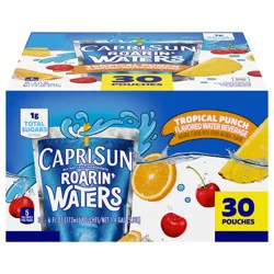 Capri Sun Roarin'' Waters Tropical Punch Flavored with other natural flavor Water Beverage, 30 ct Box, 6 fl oz Drink Pouches
