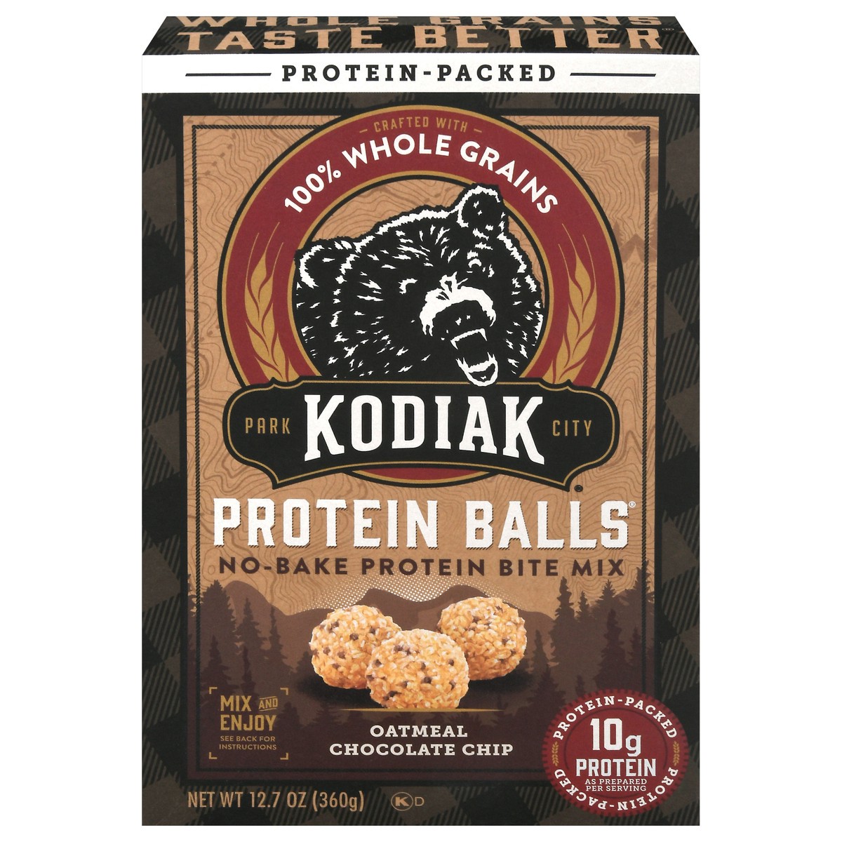 slide 1 of 10, Kodiak Cakes Oatmeal Chocolate Chip Protein Ball Mix, 12.7 oz