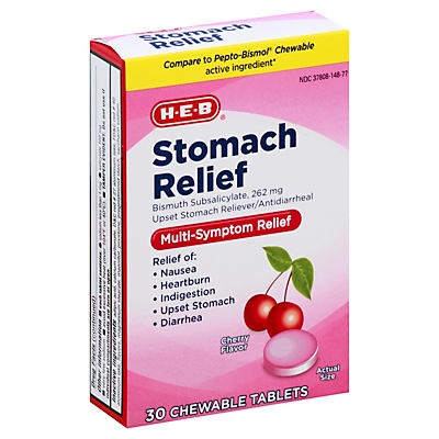 slide 1 of 1, H-E-B Regular Strength Stomach Relief Cherry Flavor Chewable Tablets, 30 ct