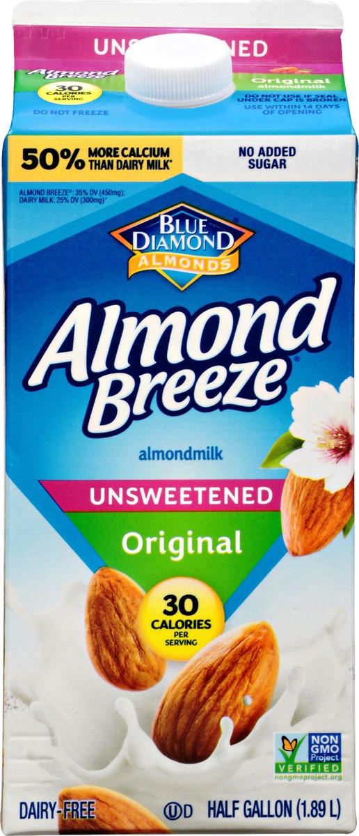 slide 5 of 9, Almond Breeze Original Unsweetened Almondmilk 0.5 gl, 1/2 gal