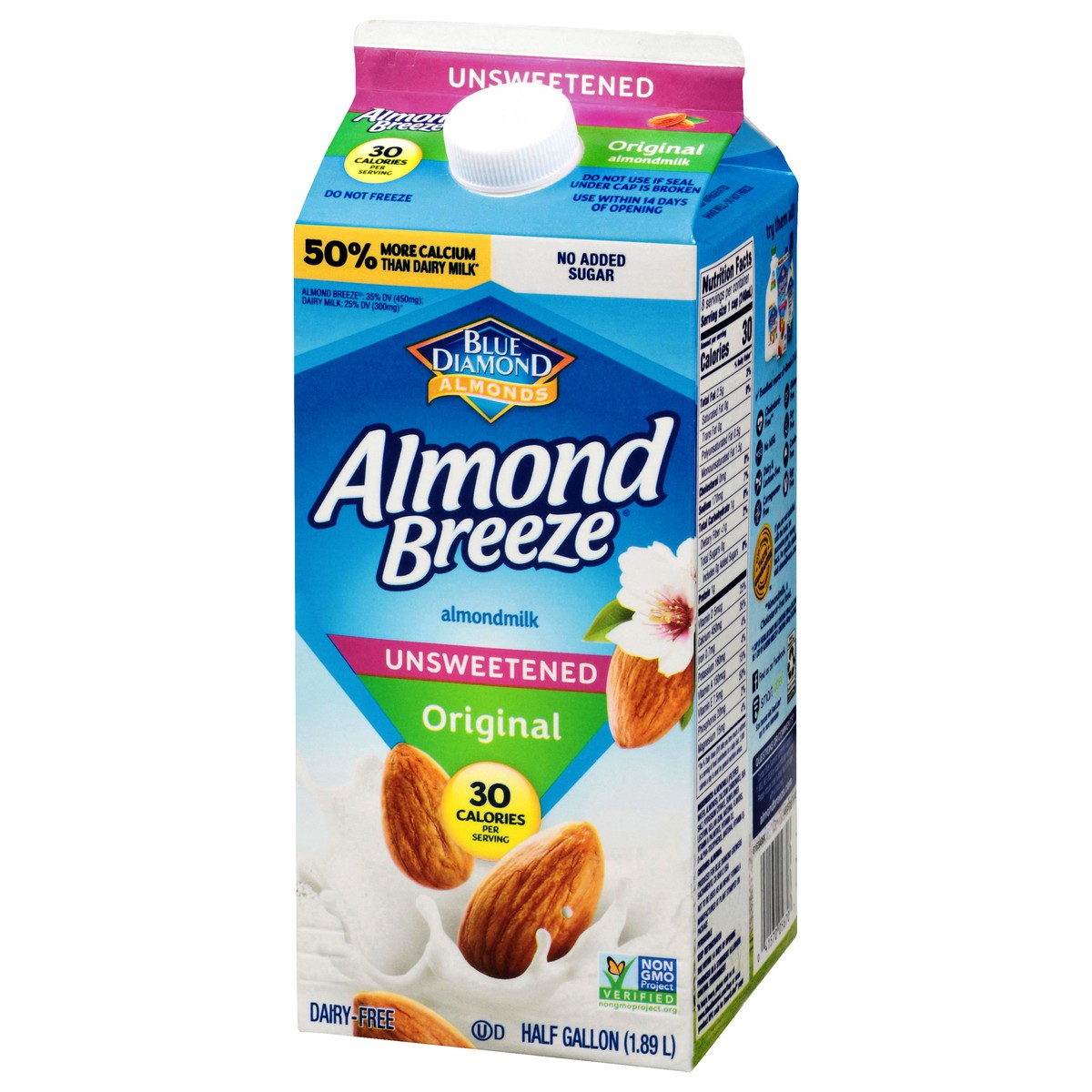 slide 3 of 9, Almond Breeze Original Unsweetened Almondmilk 0.5 gl, 64 oz