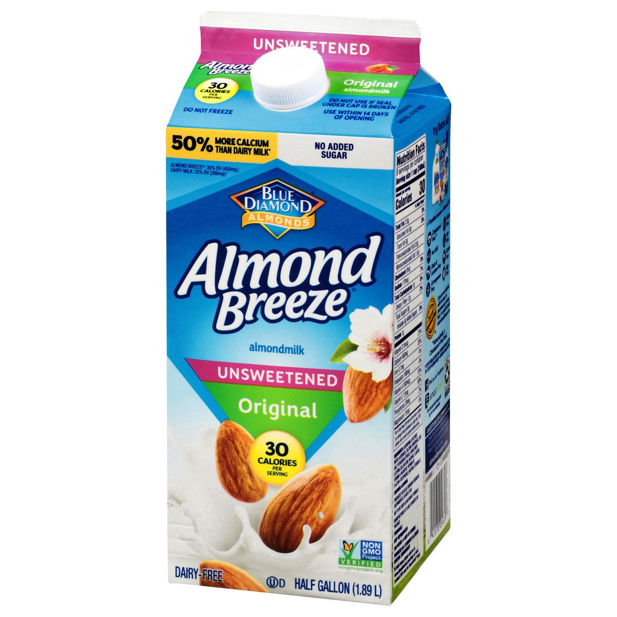 slide 3 of 9, Almond Breeze Original Unsweetened Almondmilk 0.5 gl, 1/2 gal