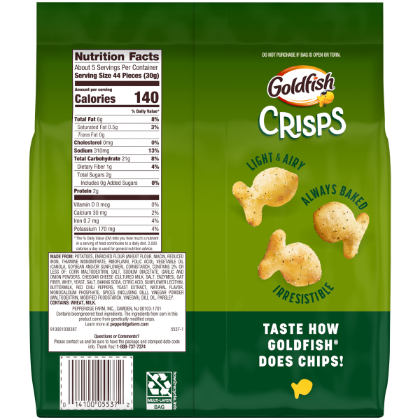 slide 4 of 13, Pepperidge Farm Goldfish Crisps Spicy Dill Pickle Flavored Baked Chip Crackers, 6.25 Oz Bag, 6.25 oz